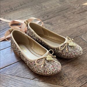 Angel’s Face Gold Glittery Ballet Flats with Bow Ribbon 13